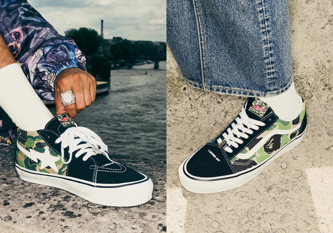 BAPE® and Vans drop Sk8-Mid & Old Skool with signature camouflage print