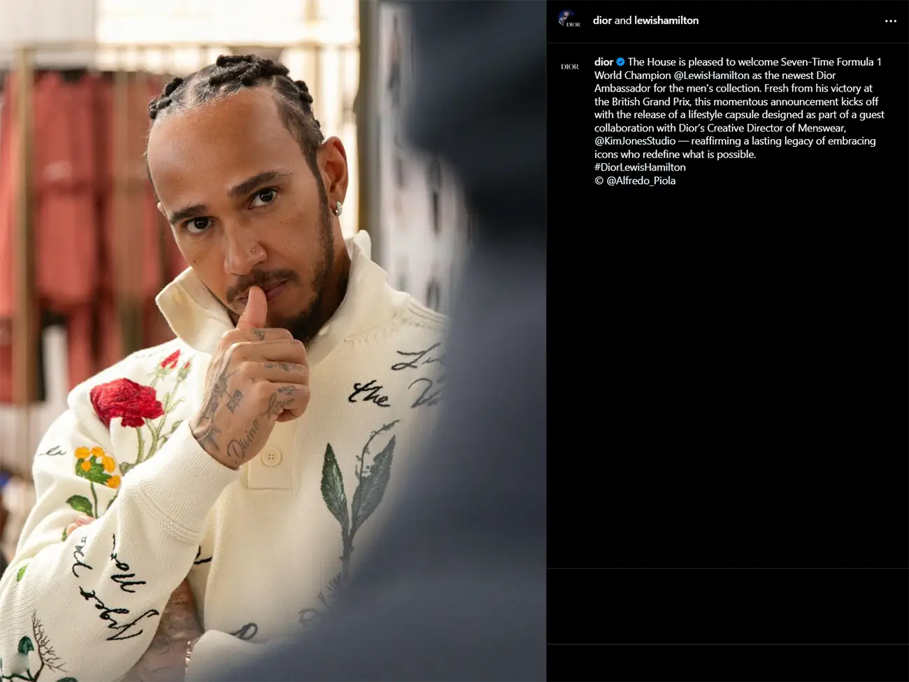 Lewis Hamilton presents a capsule collection for Dior Men as the brand's ambassador and guest designer